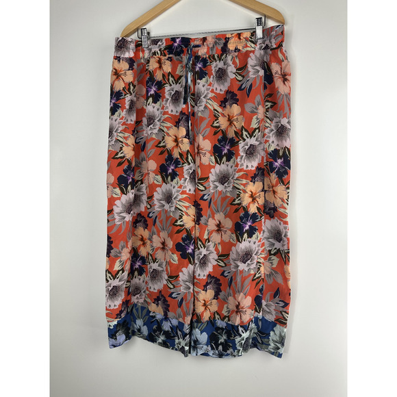Johnny Was x Jade Silk Wide Leg Poonam Tropical Floral Crop Pants Sheer Size XL - Picture 3 of 14